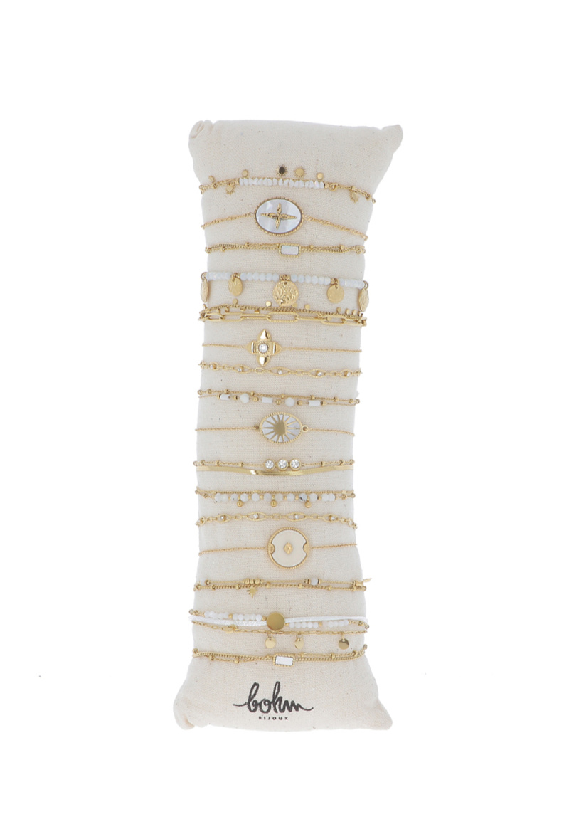 Großhändler Bohm - Set mit 16 Armbändern aus Edelstahl – goldweißer Achat