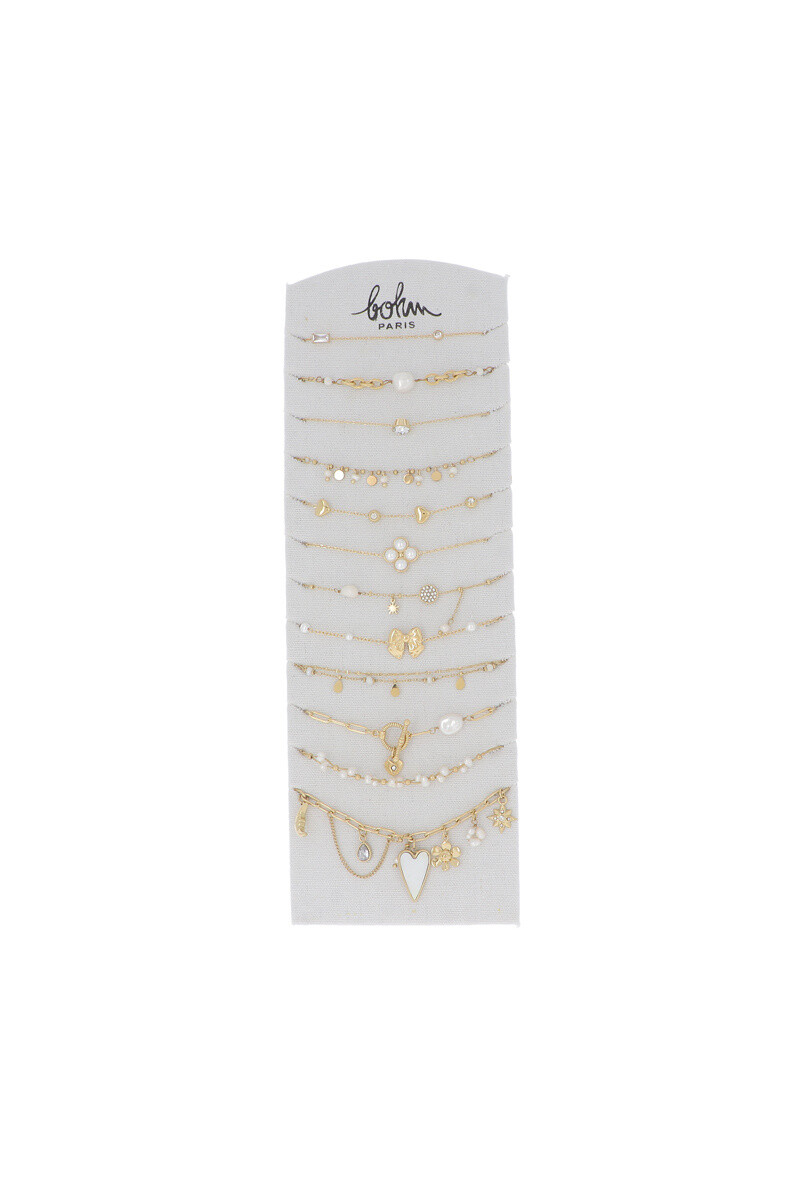Grossiste Bohm - Kit de 24 bracelets en acier inoxydable - doré blanc - présentoir offert