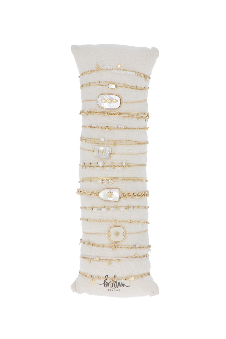 Großhändler Bohm - Set mit 16 Armbändern aus Edelstahl – goldweißer Achat