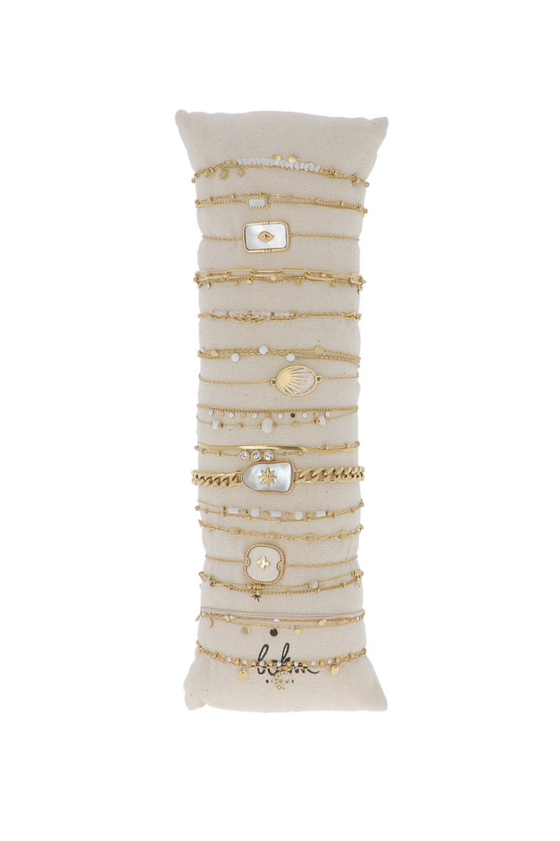 Großhändler Bohm - Set mit 16 Armbändern aus Edelstahl – goldweißer Achat