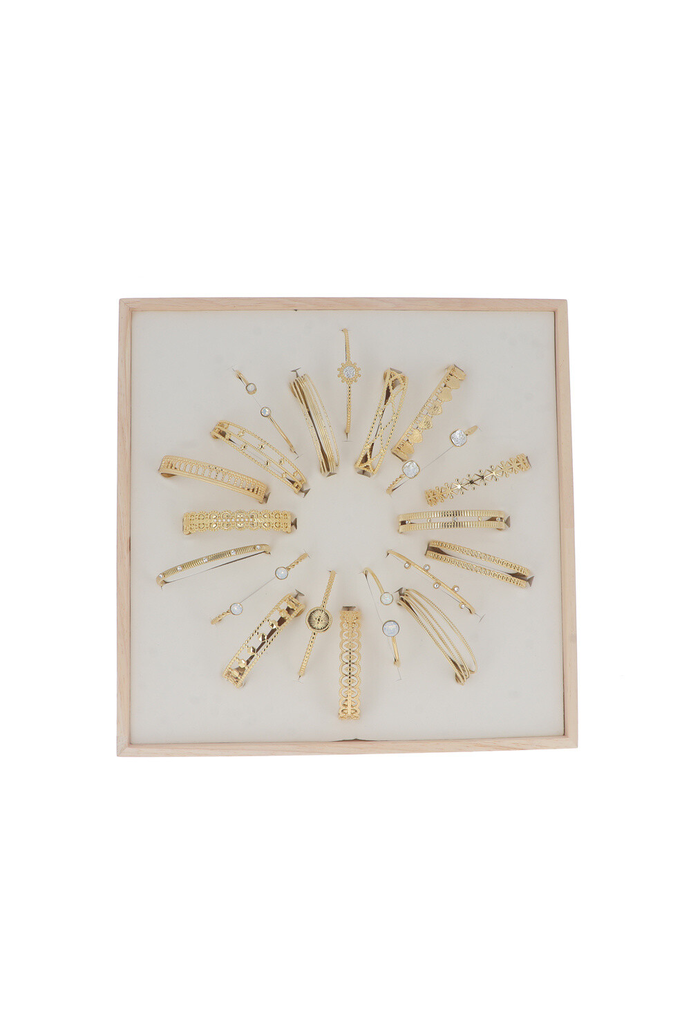 Großhändler Bohm - Set mit 20 Armreifen aus Edelstahl – Gold – Gratispräsentation