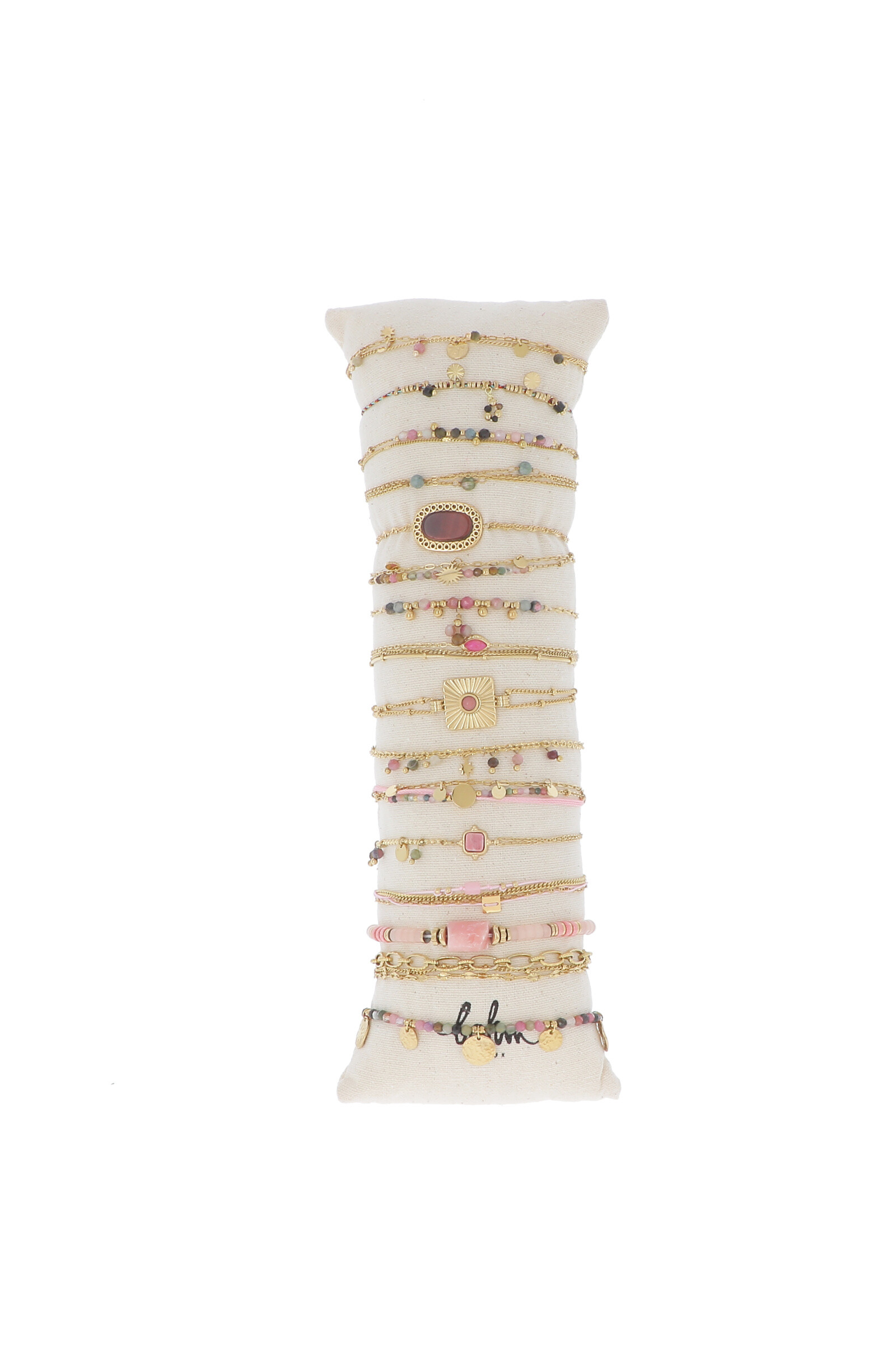 Großhändler Bohm - Set mit 16 Armbändern – Goldturmalin L1 – Edelstahl und Natursteine