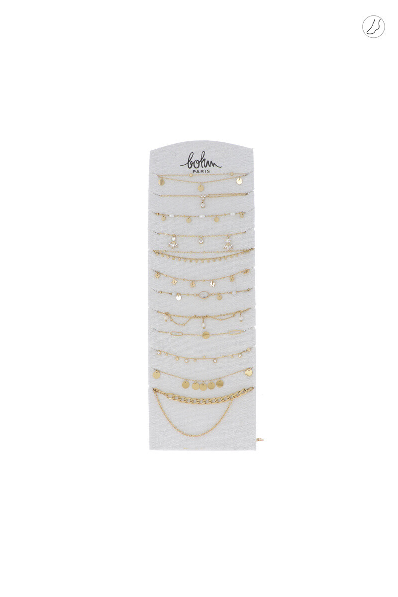 Mayorista Bohm - Kit de 24 tobilleras de acero inoxidable - dorado - presentación gratuita
