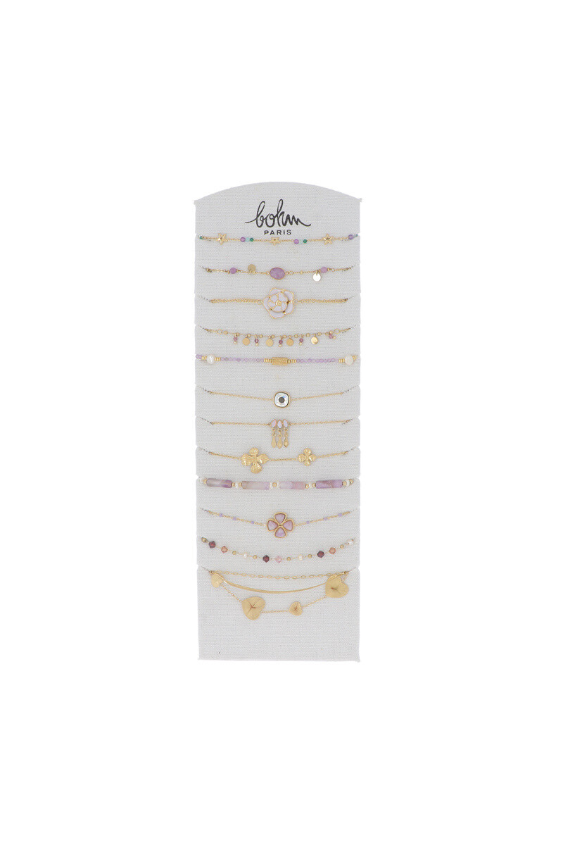 Mayorista Bohm - Kit de 24 (12+12) Braceletas - Purple Gold - Exhibición libre