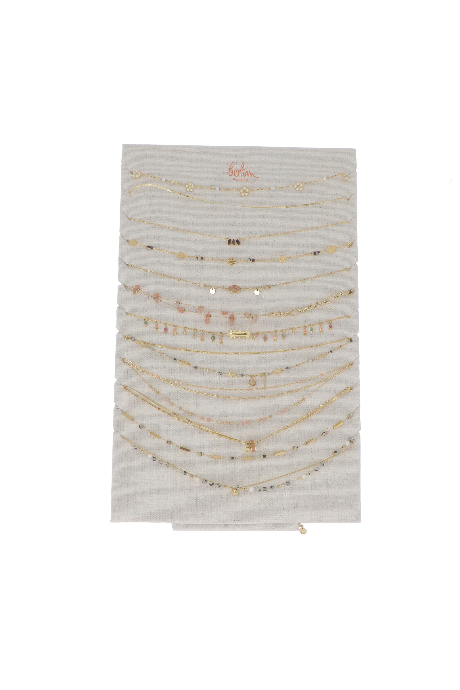 Grossiste Bohm - Kit de 24 (12+12) colliers - doré beige - présentoir offert
