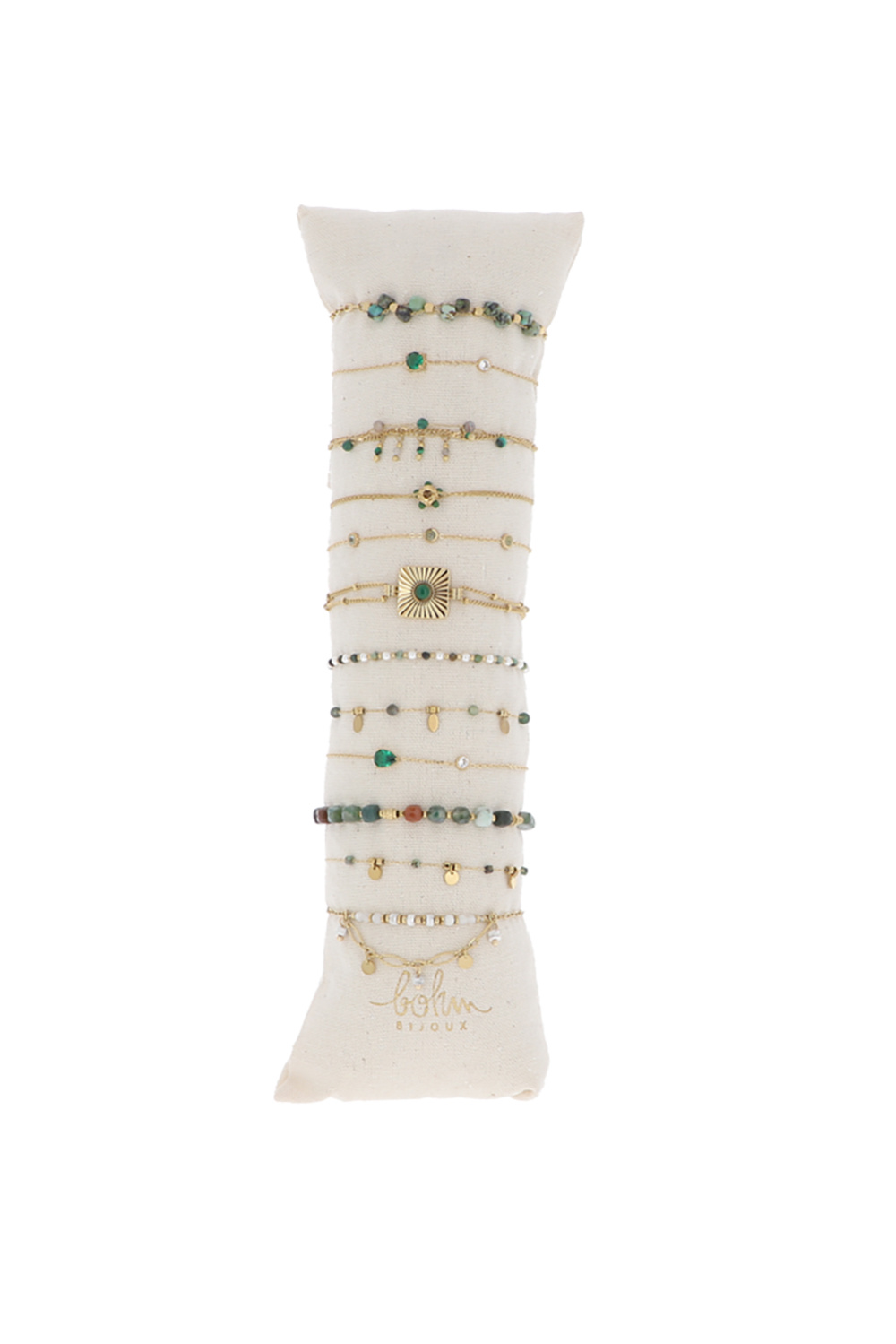 Wholesaler Bohm - Set of 12 bracelets - gold green - display stand included
