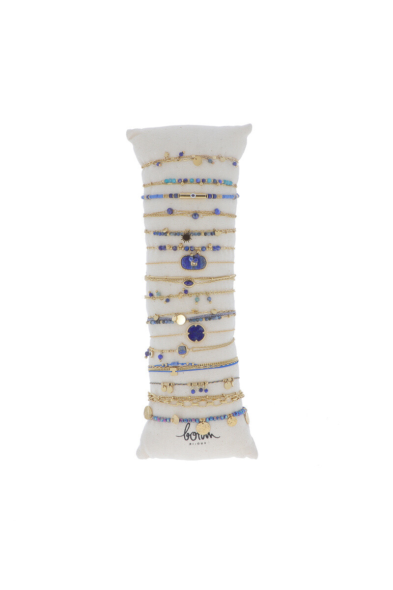 Grossiste Bohm - Kit de 16 bracelets - doré lapis lazuli - coussin offert