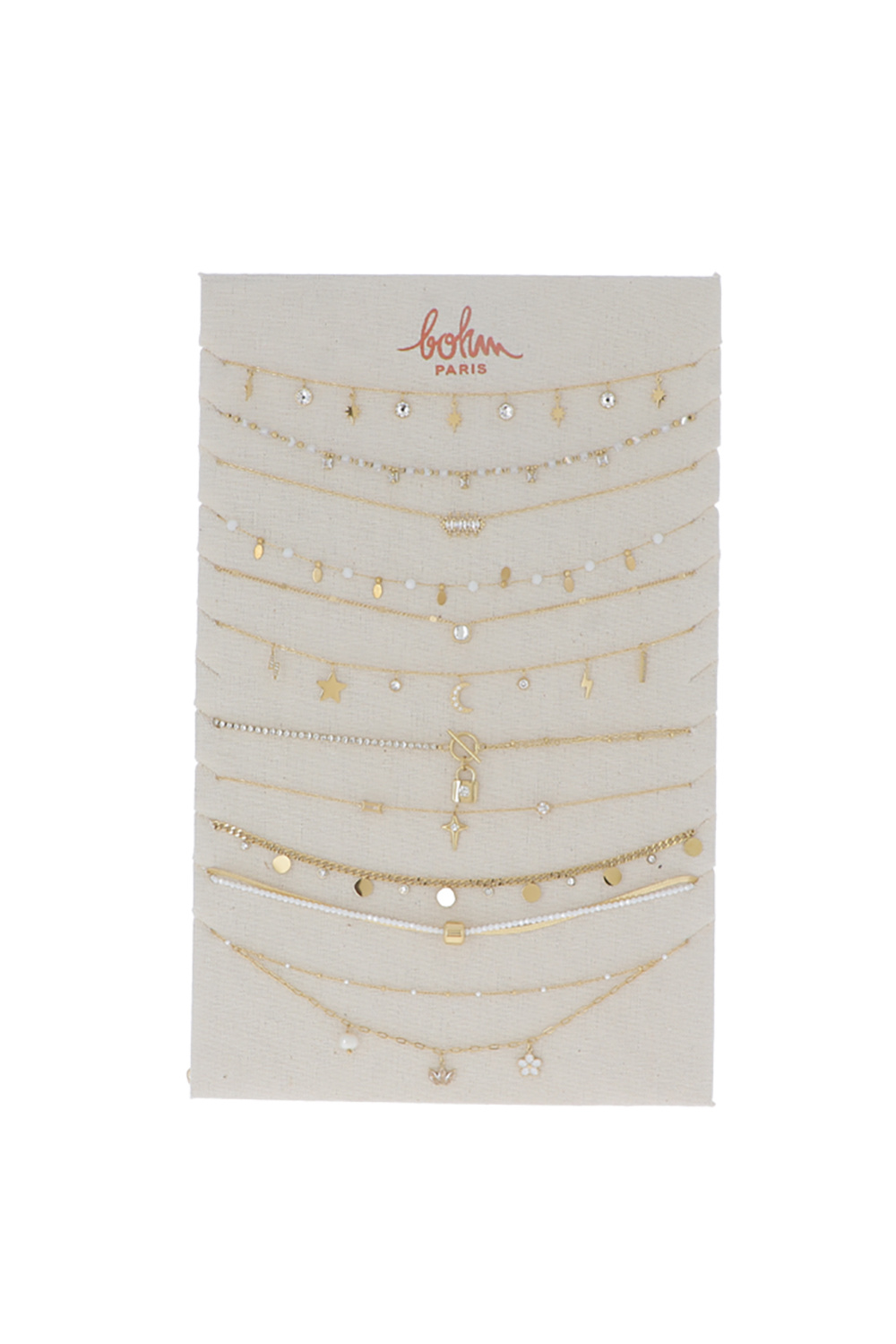 Mayorista Bohm - Juego de 22 (11+11) collares - dorado AB - Soporte de exhibición incluido