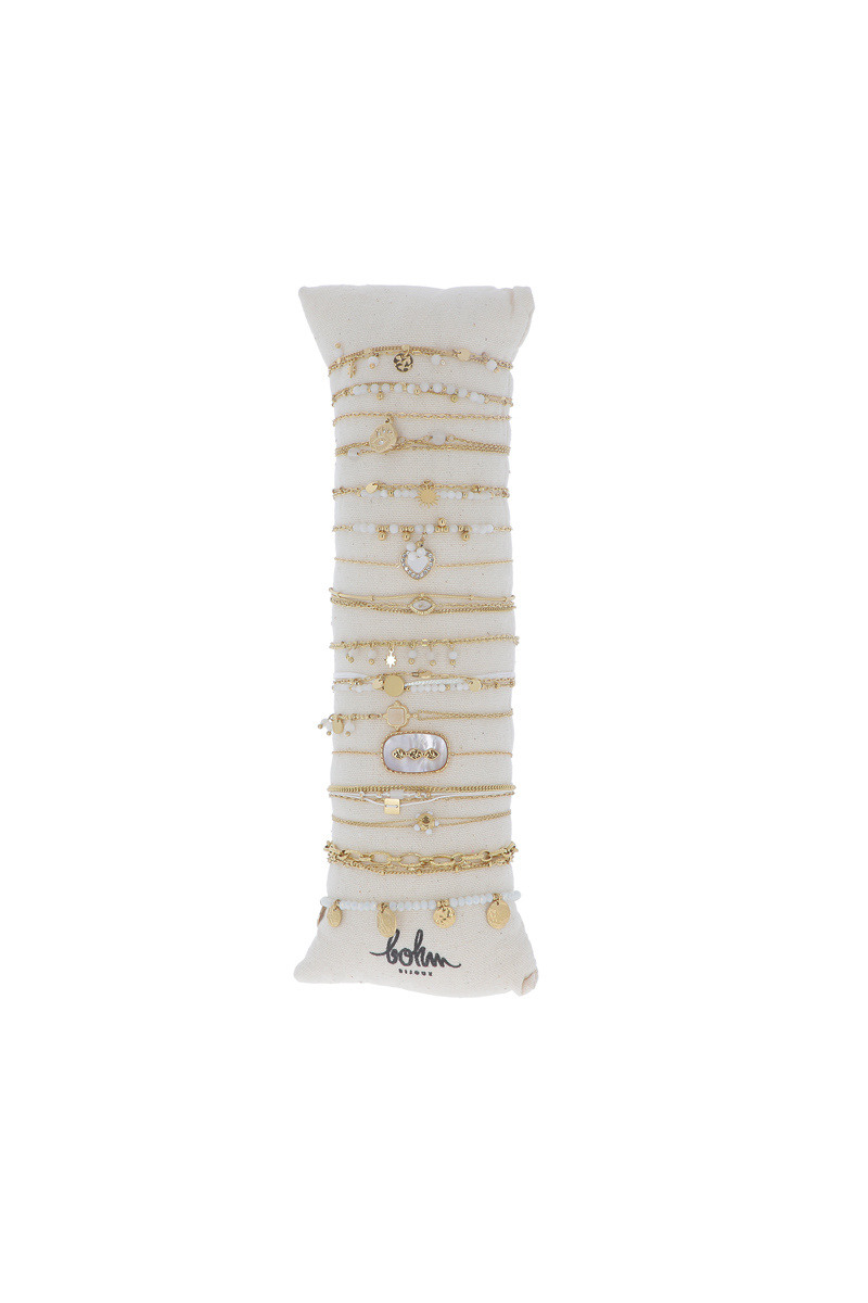 Grossiste Bohm - Kit de 16 bracelets - doré agate blanche - coussin offert