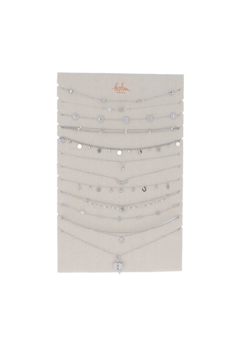 Großhändler Bohm - Set mit 24 (12+12) Halsketten – weißes Rhodium – kostenlose Präsentation
