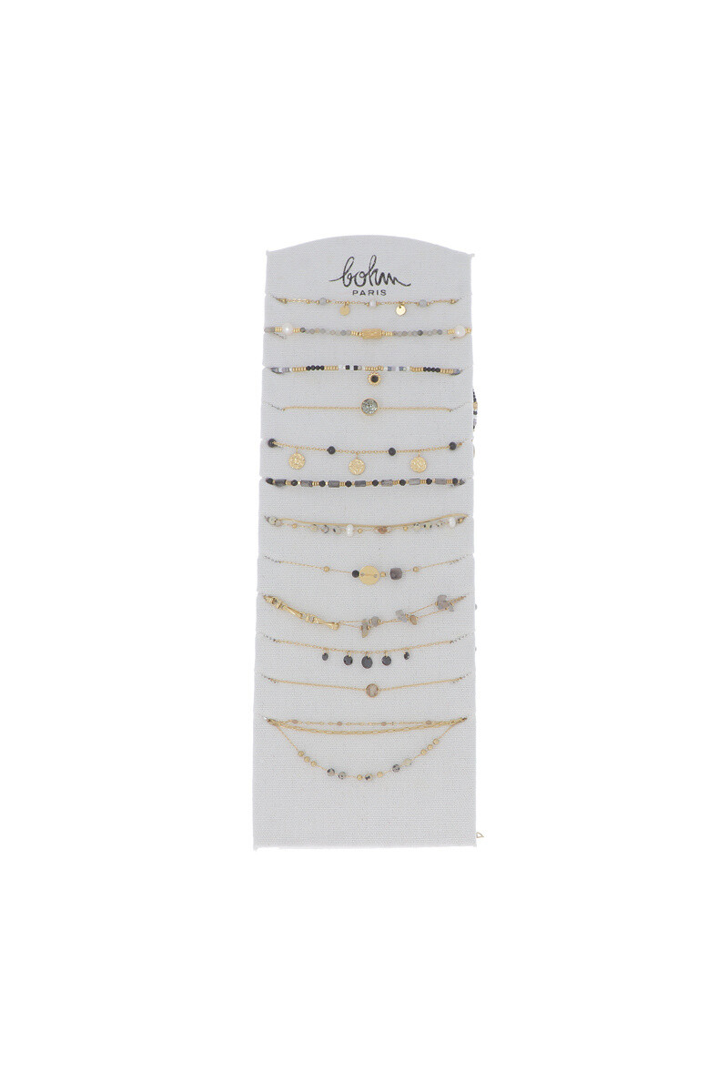 Großhändler Bohm - Kit von 24 (12+12) Armbänder - Schwarz Gold - kostenloses Display