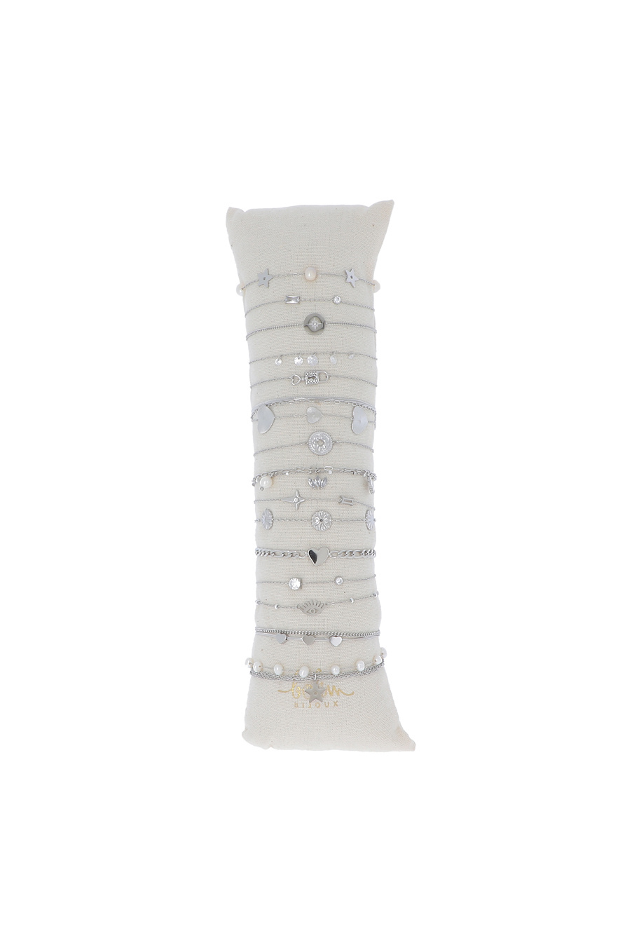 Mayorista Bohm - Juego de 15 pulseras - rodio - soporte de exhibición incluido