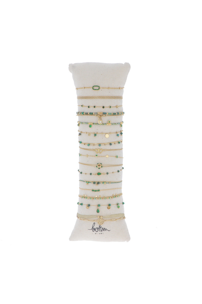 Grossiste Bohm - Kit de 16 bracelets - doré vert - coussin offert