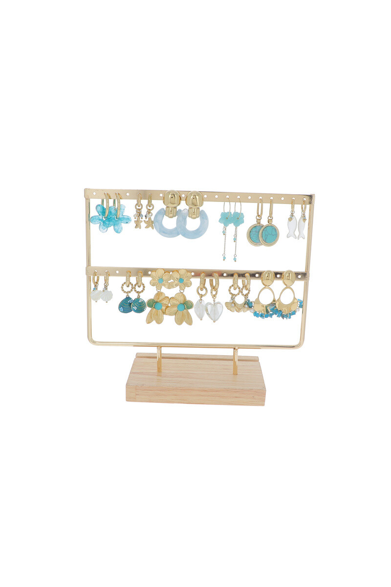 Grossiste Bohm - Kit de 24 (12+12) boucles - doré bleu - présentoir offert