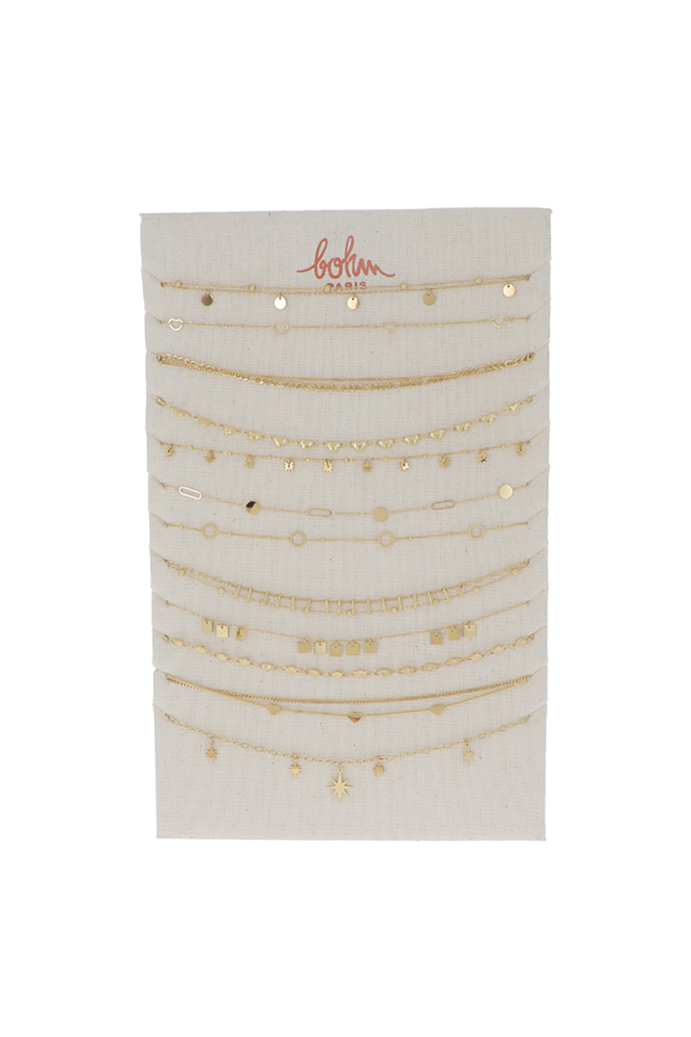 Mayorista Bohm - Juego de 24 (12+12) collares - dorado - Expositor incluido