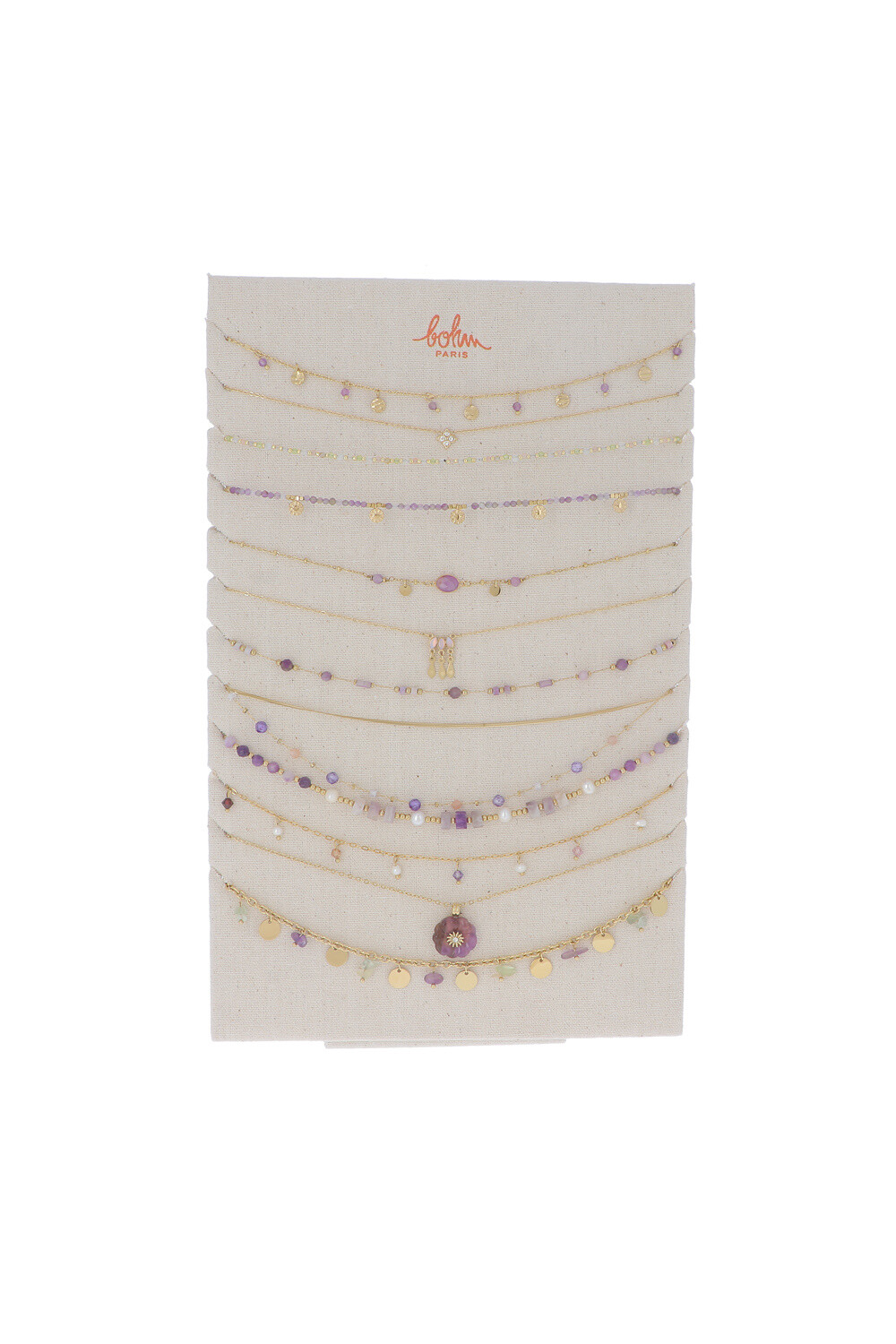 Großhändler Bohm - Set mit 24 (12+12) Halsketten – violettes Gold – kostenlose Präsentation
