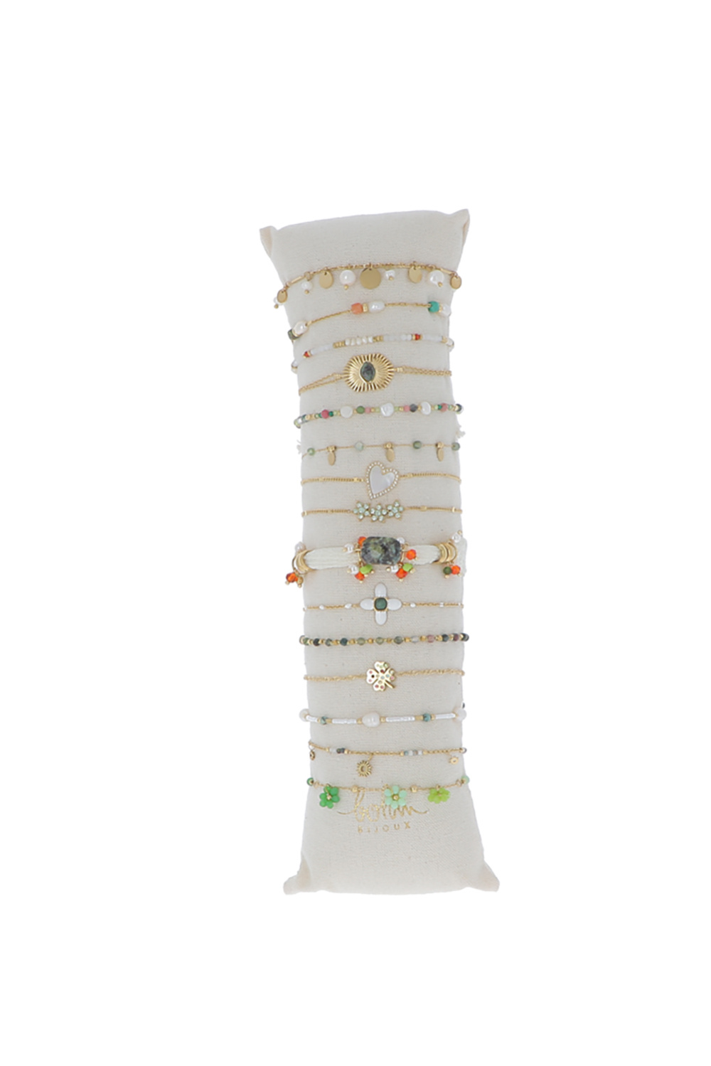 Mayorista Bohm - Juego de 15 pulseras - dorado verde - soporte de exhibición incluido