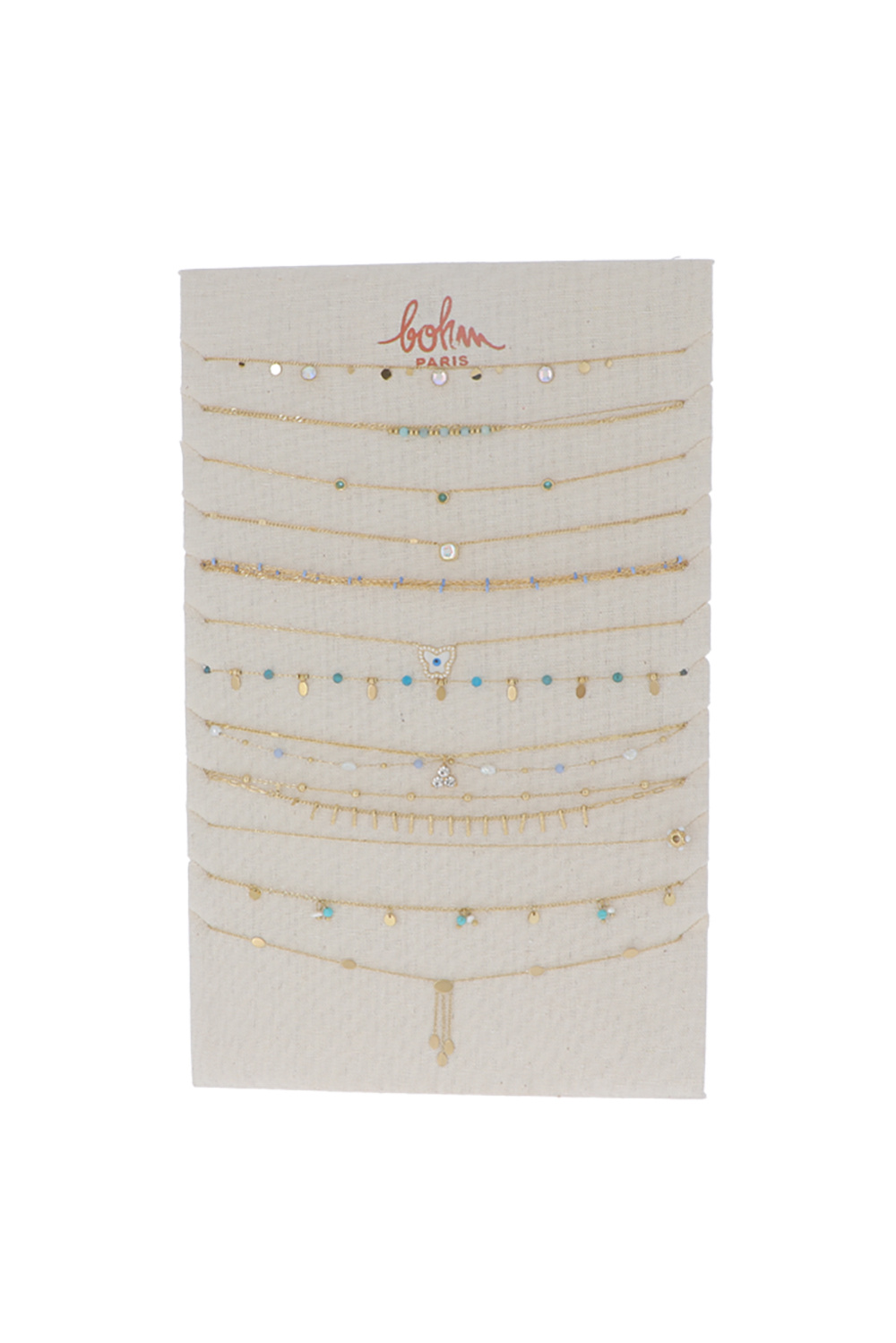 Mayorista Bohm - Juego de 24 (12+12) collares - dorado azul - Expositor incluido