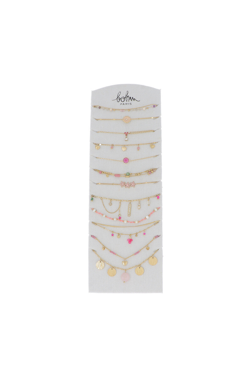 Mayorista Bohm - Kit de 24 (12+12) Pulseras - Oro rosa - Exhibición gratuita