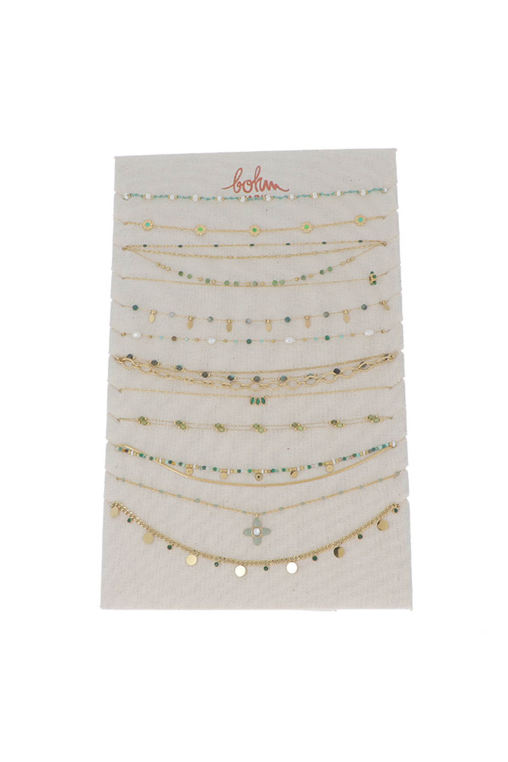Mayorista Bohm - Juego de 24 (12+12) collares - dorado verde - Soporte de exhibición incluido