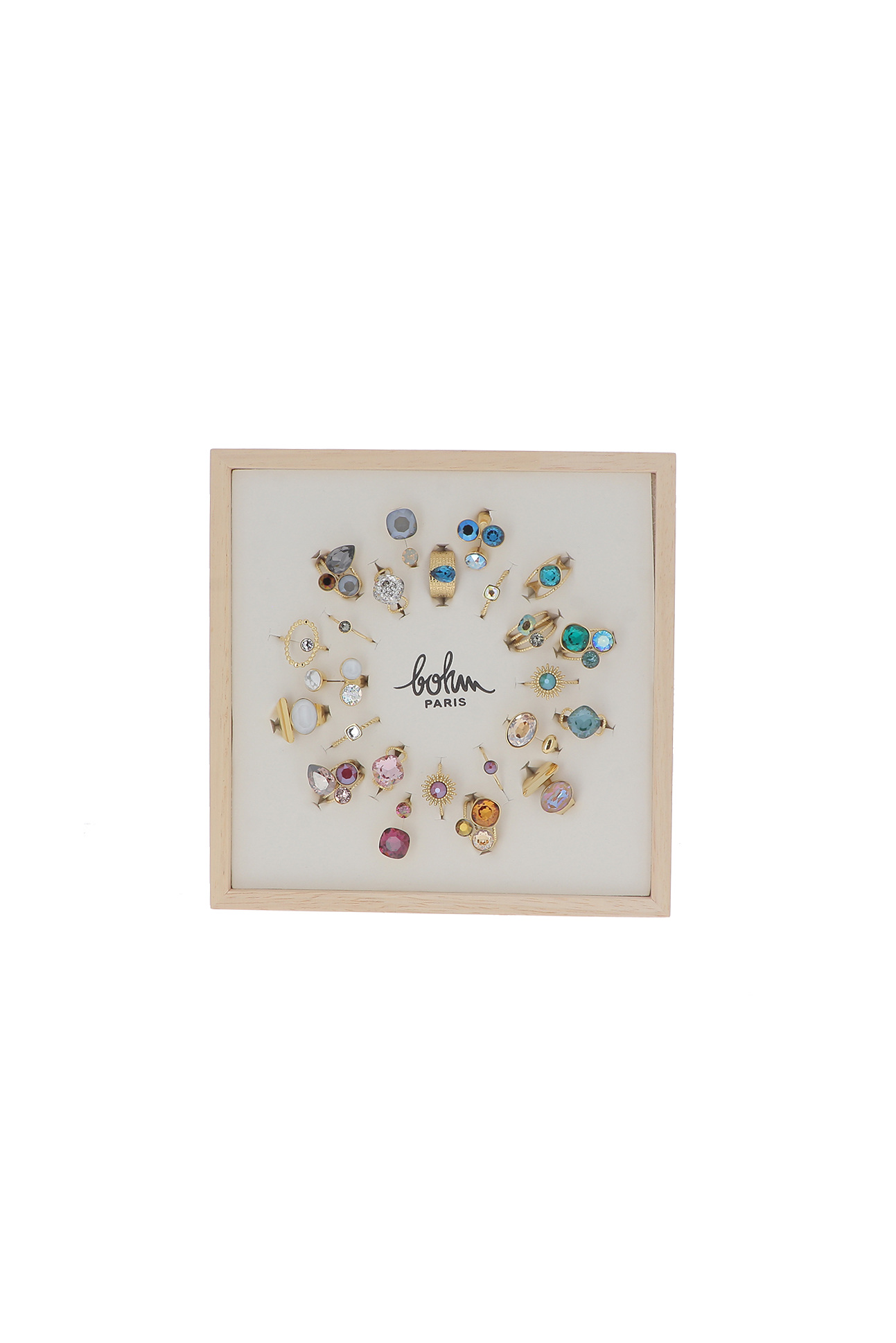 Großhändler Bohm - Set mit 24 Edelstahlringen verziert mit Swarovski®-Kristallen - Präsentationsständer inklusive