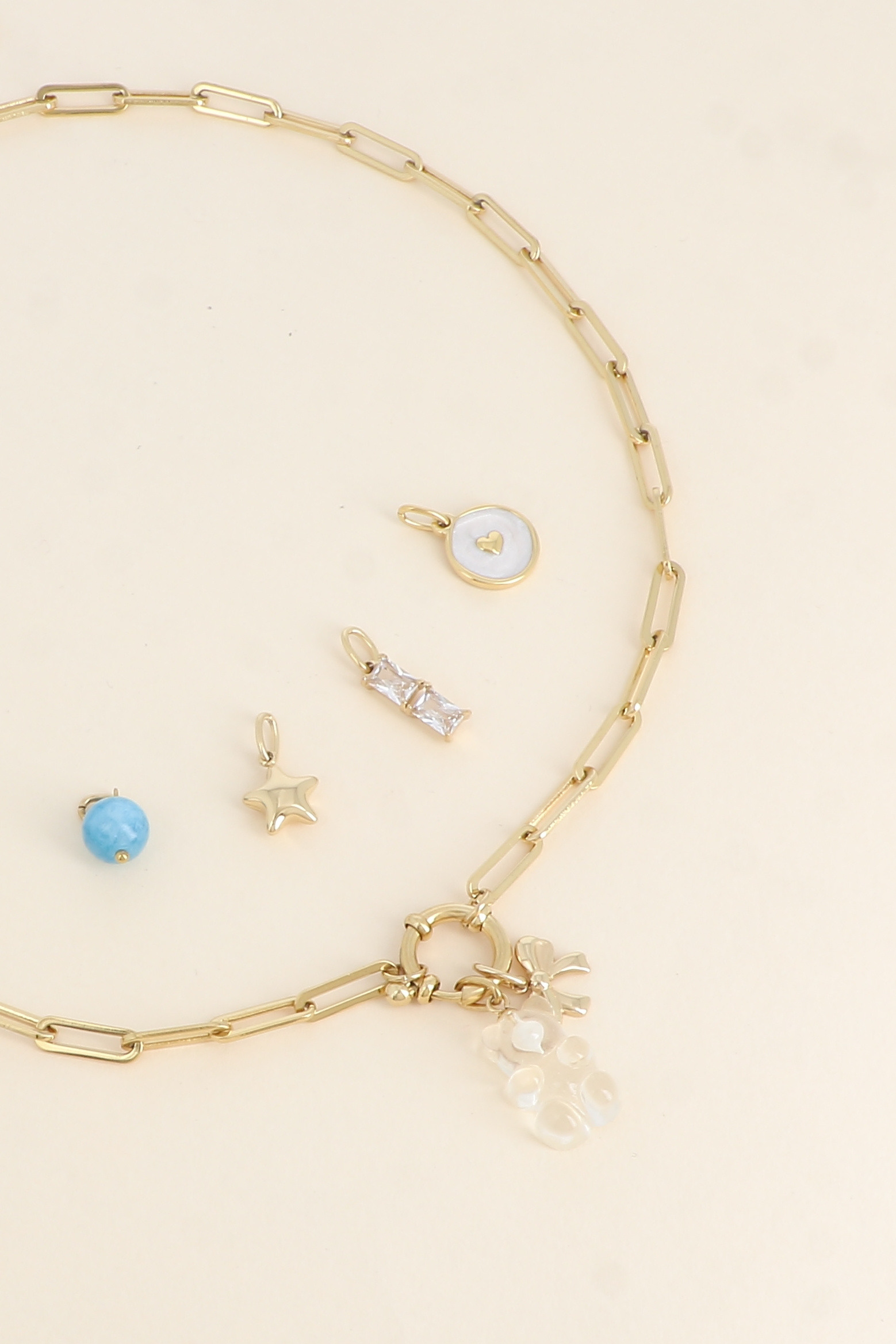 Grossiste Bohm - Cartelette WITH LOVE Collier et 6 pendentifs (ourson et noeud papillon)