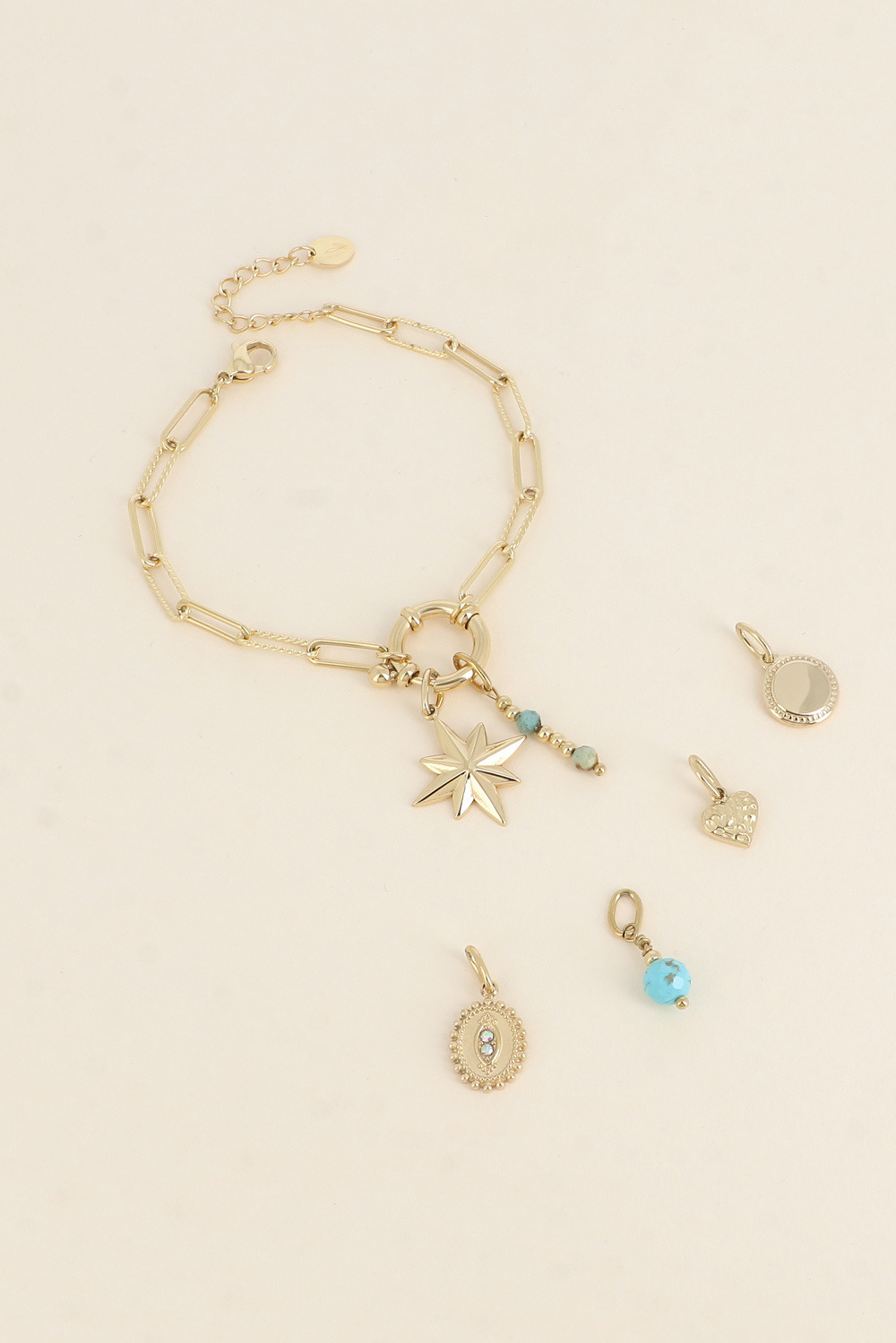 Grossiste Bohm - Cartelette WITH LOVE Bracelet et 6 pendentifs (étoile et pierres naturelles)
