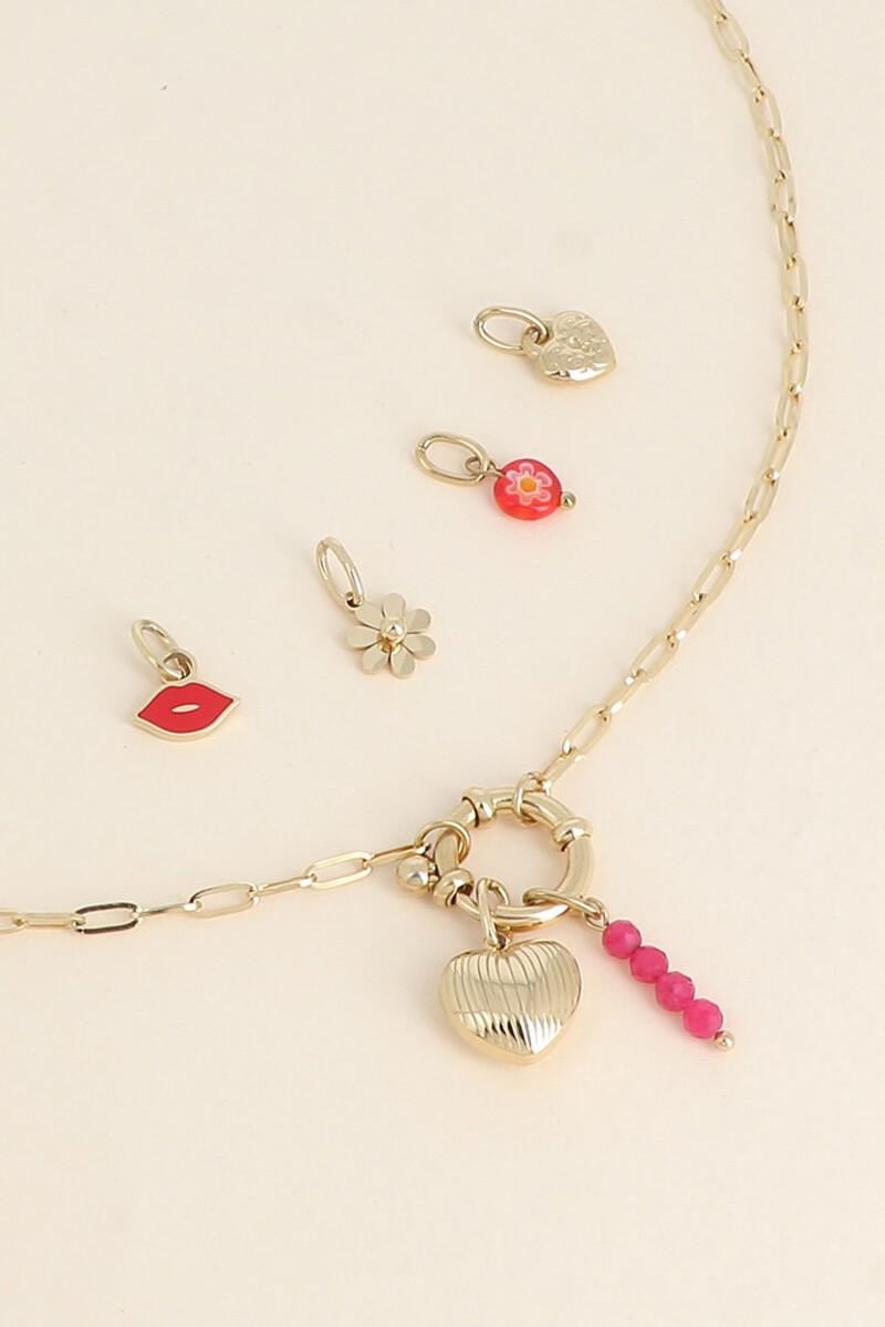 Grossiste Bohm - Cartelette WITH LOVE Collier et 6 pendentifs (coeur strié et pierres naturelles)