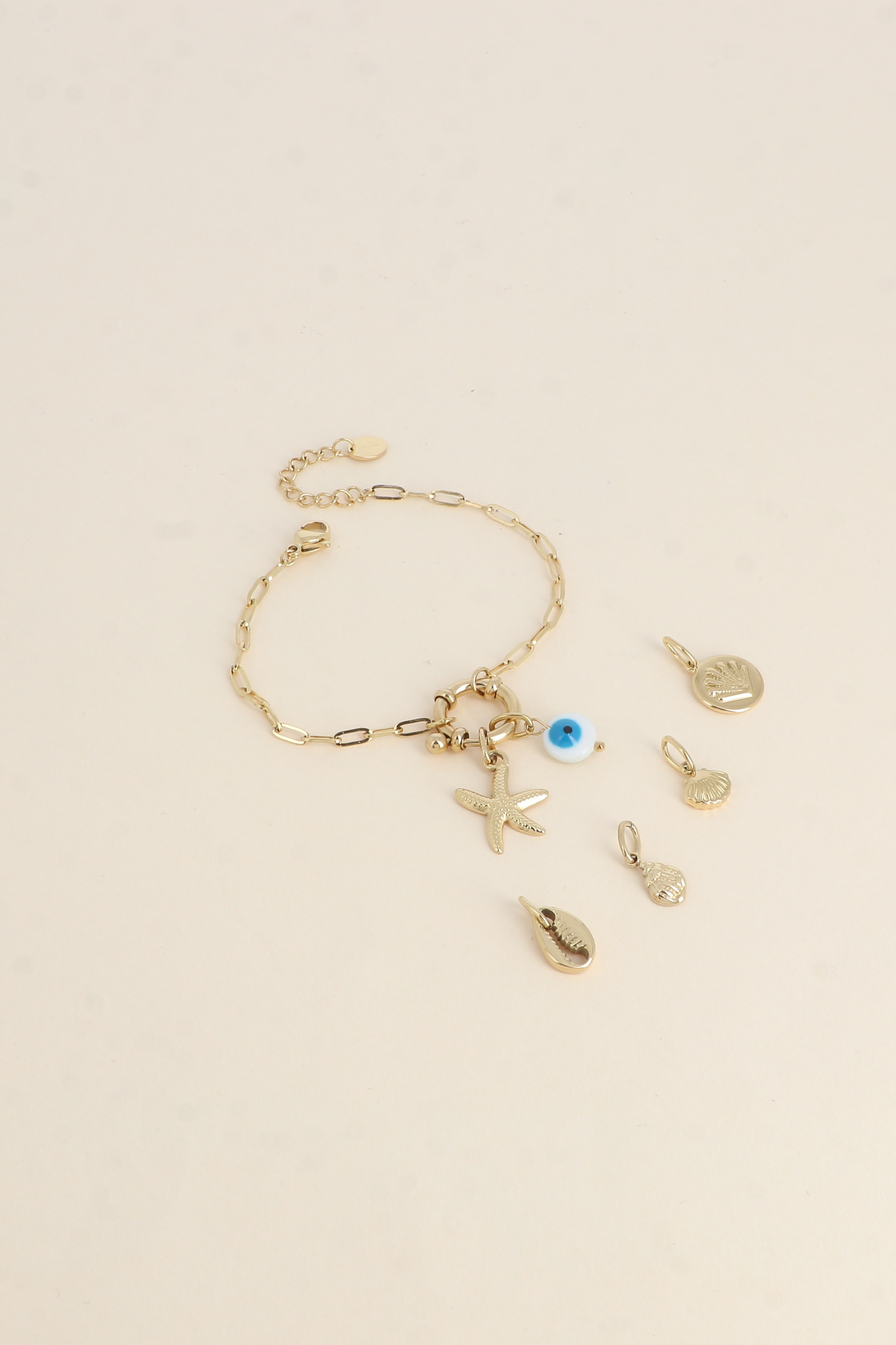Grossiste Bohm - Cartelette SUMMER VIBES Bracelet et 6 pendentifs (oeil et étoile de mer)