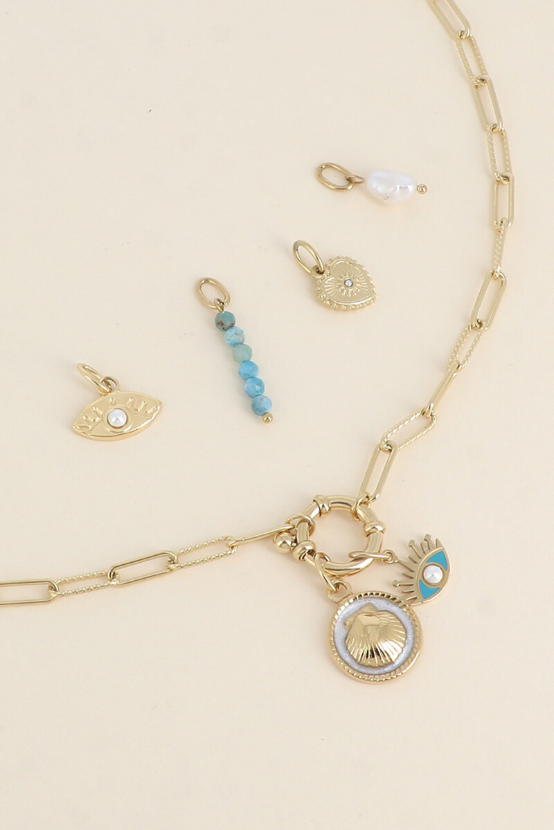 Grossiste Bohm - Cartelette SUMMER VIBES Collier et 6 pendentifs (coquillage et oeil émaillé)