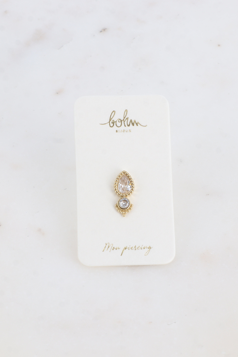 Grossiste Bohm - Piercing - cristaux goutte et rond, contour effet milgrain