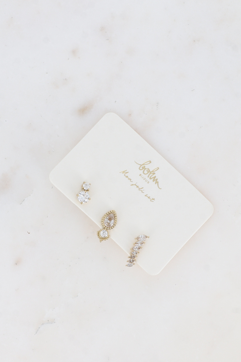 Großhändler Bohm - Set mit 3 Piercings – mit Kristall (Muschel, Diamant und Kristalle)
