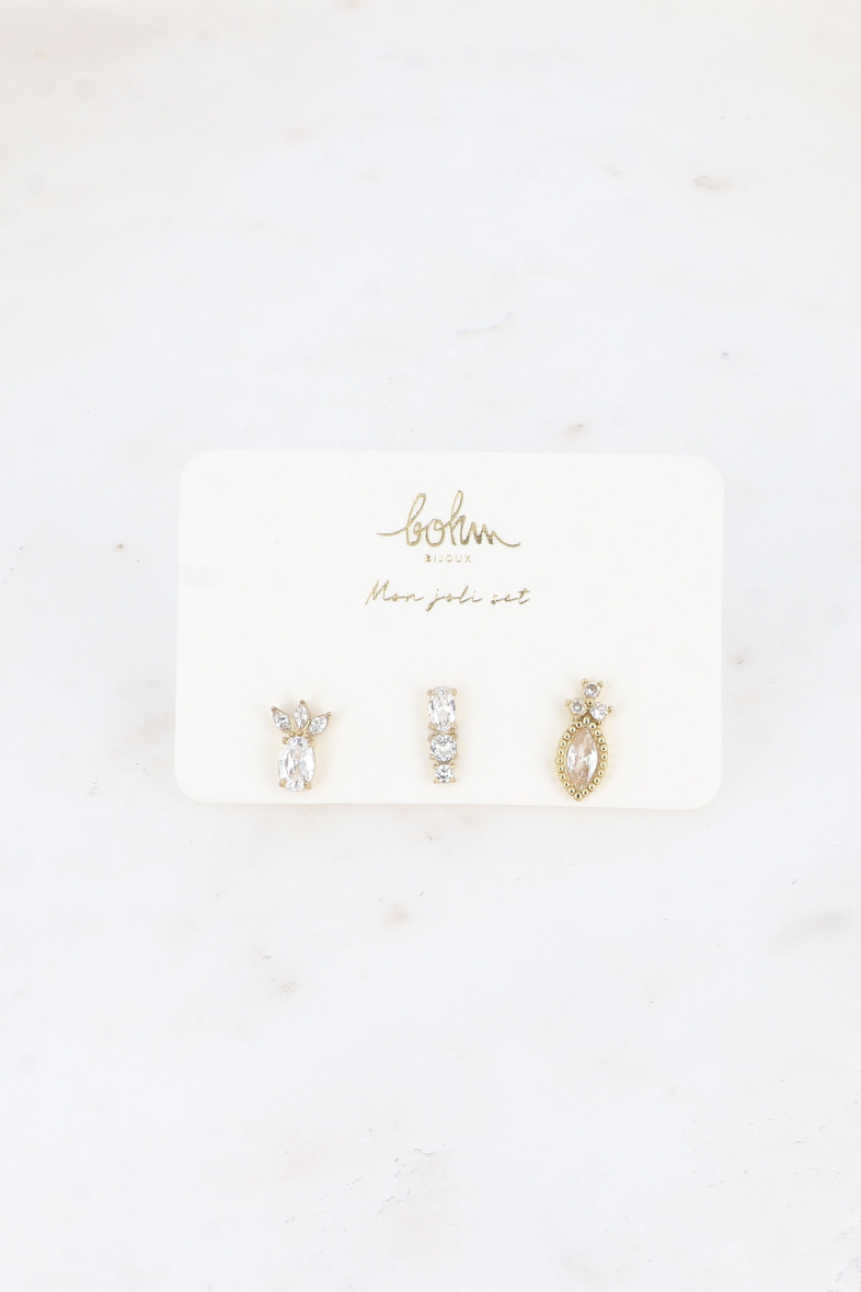 Mayorista Bohm - Set de 3 piercings (piña, cristales, almendra)