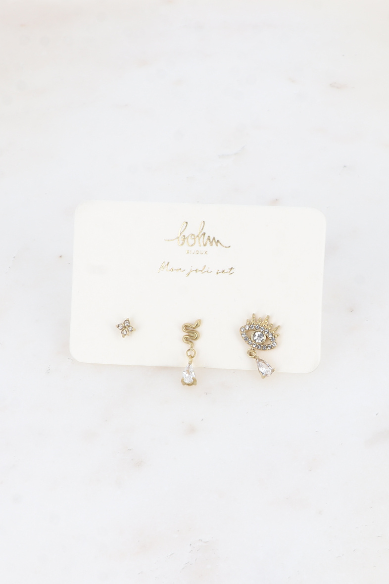 Großhändler Bohm - Set mit 3 Piercings (Kleeblatt, Schlange & Tropfen, Auge)