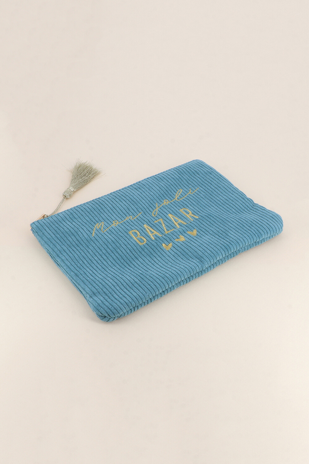 Grossiste Bohm - Trousse mon joli BAZAR et 3 coeurs, velours côtelé - 20x14CM