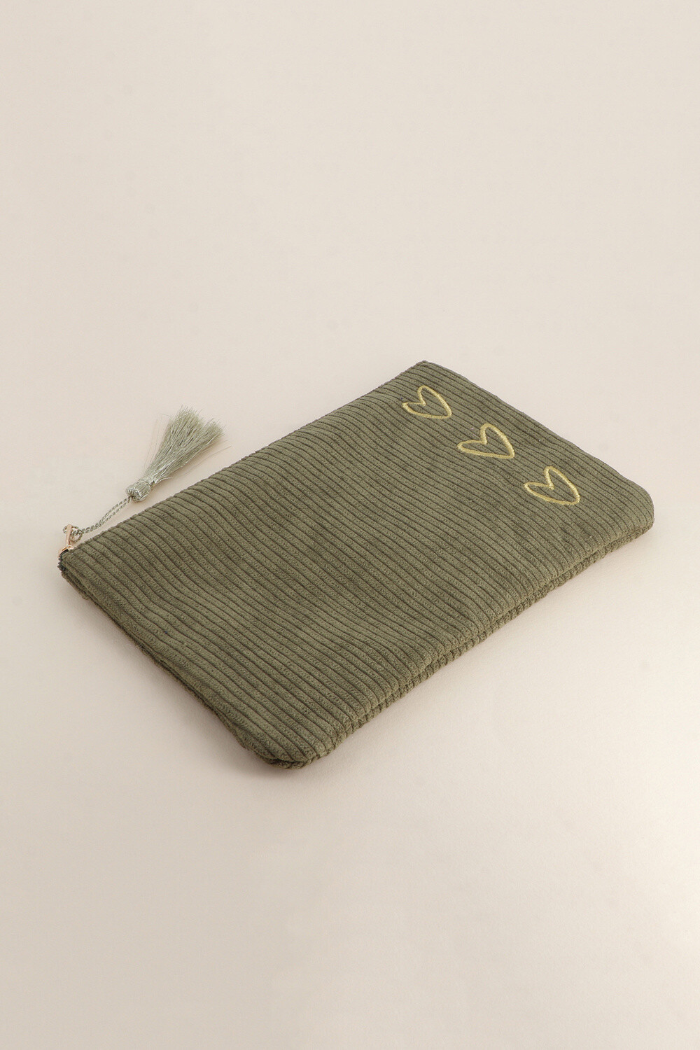 Großhändler Bohm - Federmäppchen – 3 Herzen – Cord – 100 % Polyester – 20 x 14 cm