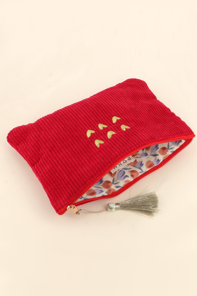 Wholesaler Bohm - Pencil case - 6 hearts - corduroy - 20X14CM