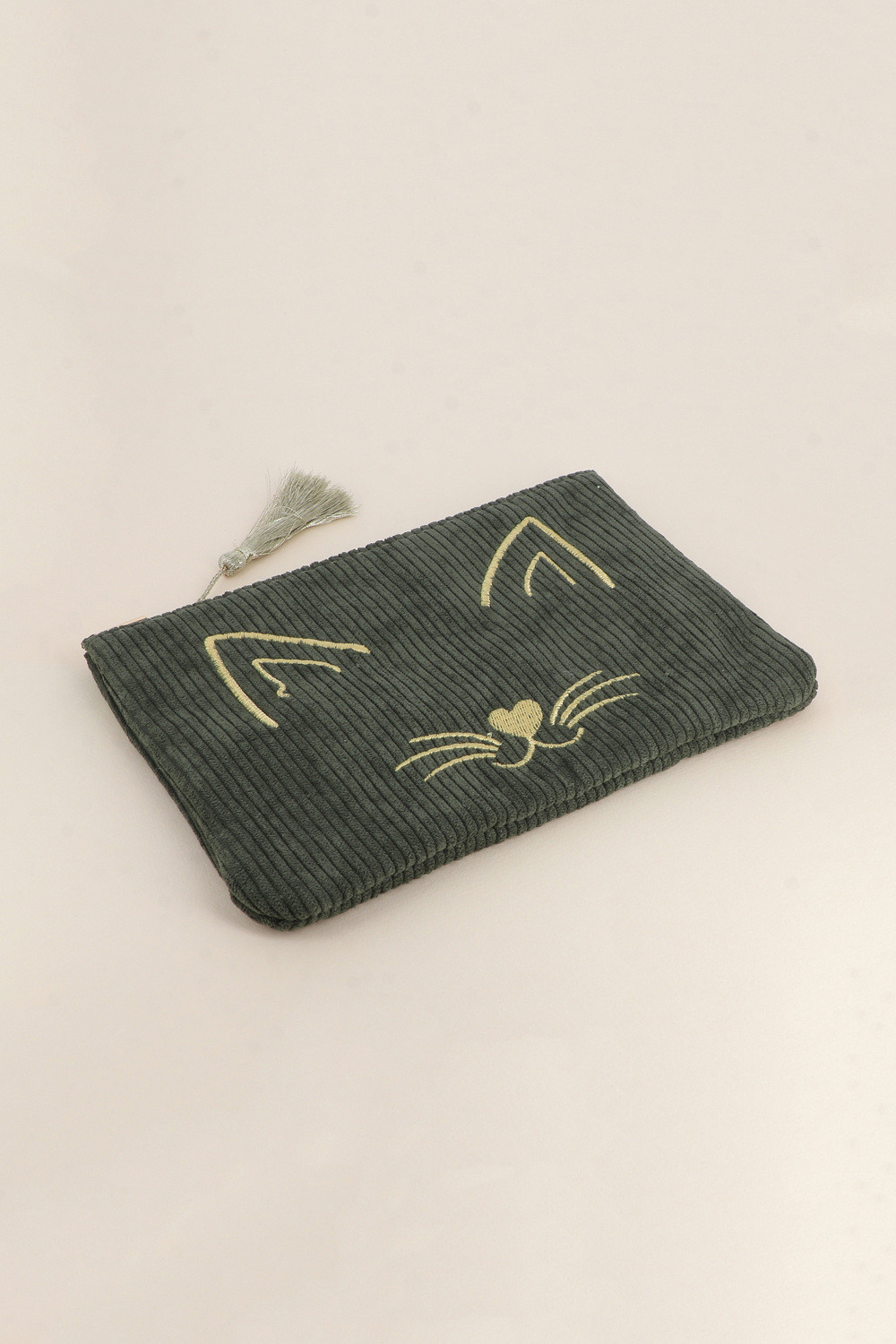 Grossiste Bohm - Trousse - tête de chat - velours côtelé - 20X14CM