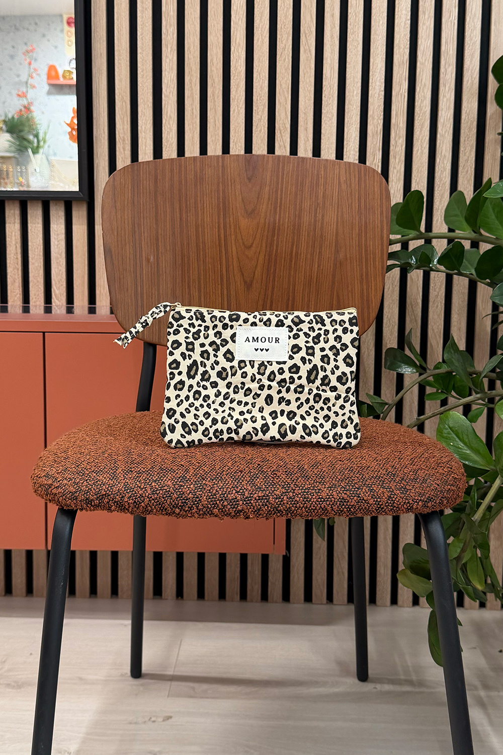 Wholesaler Bohm - Ribbed pencil case - LOVE and heart, printed leopard patterns