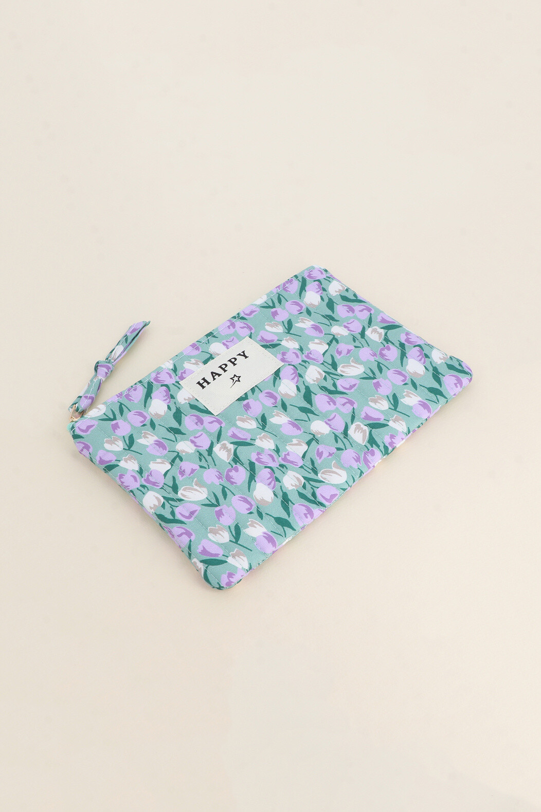 Grossiste Bohm - Trousse côtelée - HAPPY et étoile, motifs fleuris imprimés