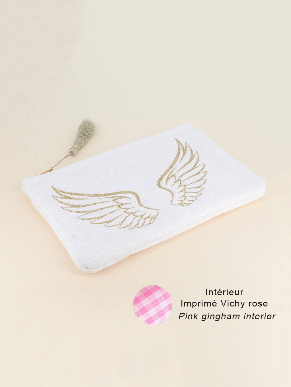 Grossiste Bohm - Trousse en coton - ailes d'ange pailletées - 20 x 14 cm