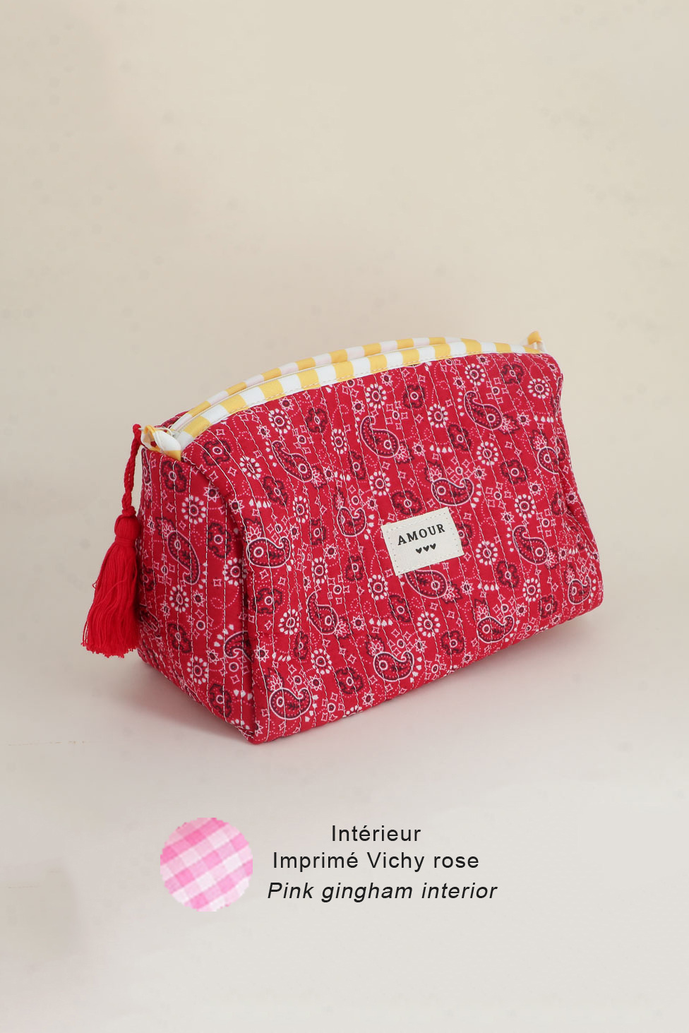 Grossiste Bohm - Grande trousse - jolis motifs et AMOUR avec 3 coeurs, 100% polyester, 20 x 11 x 11,5 cm