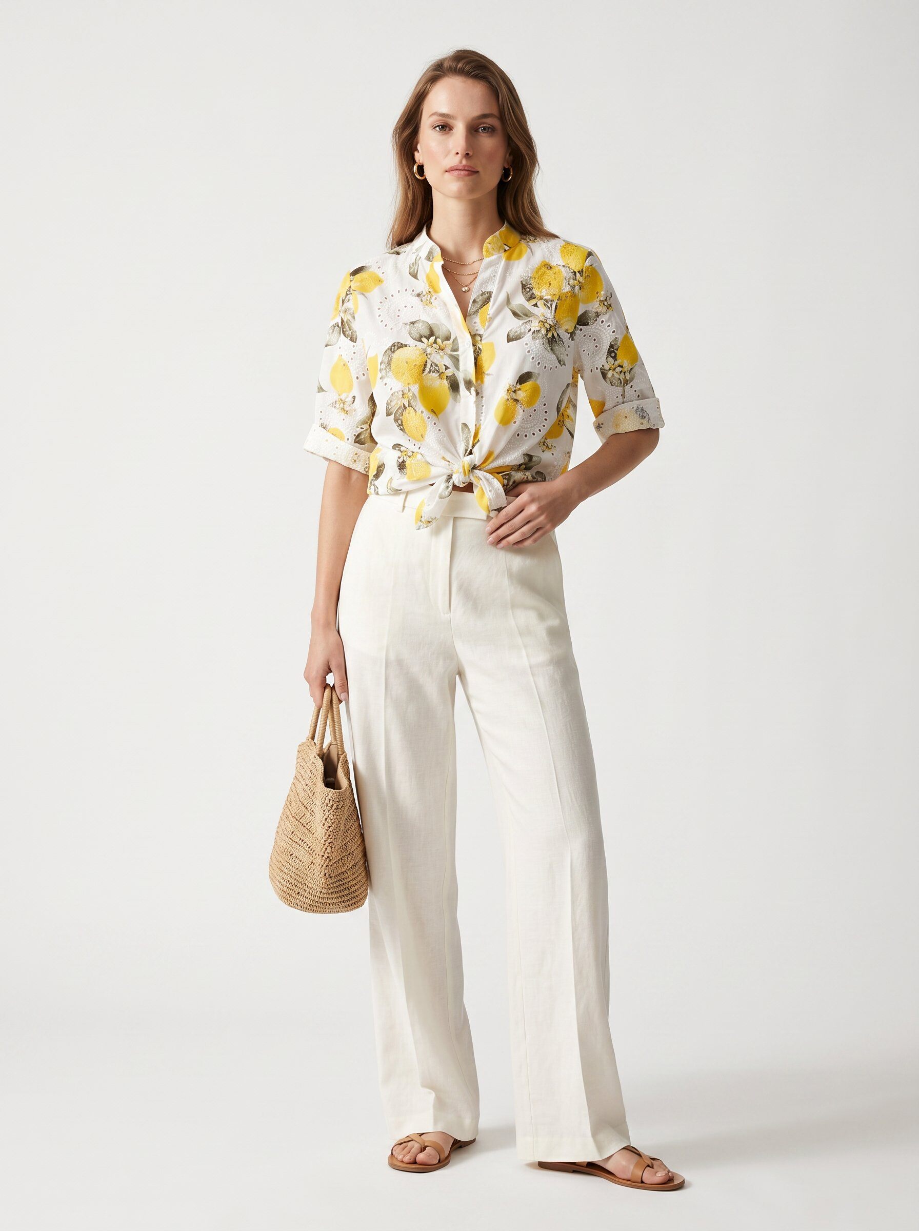 Wholesaler BONNY - Short-sleeve summer shirt with lemon print (front knot)