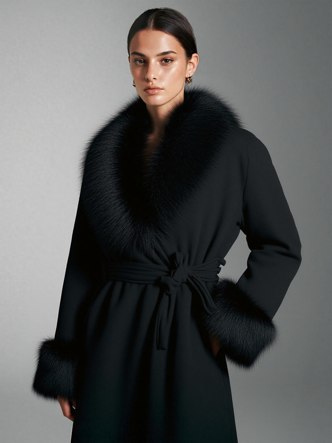 Manteau Noir Fourrure Col