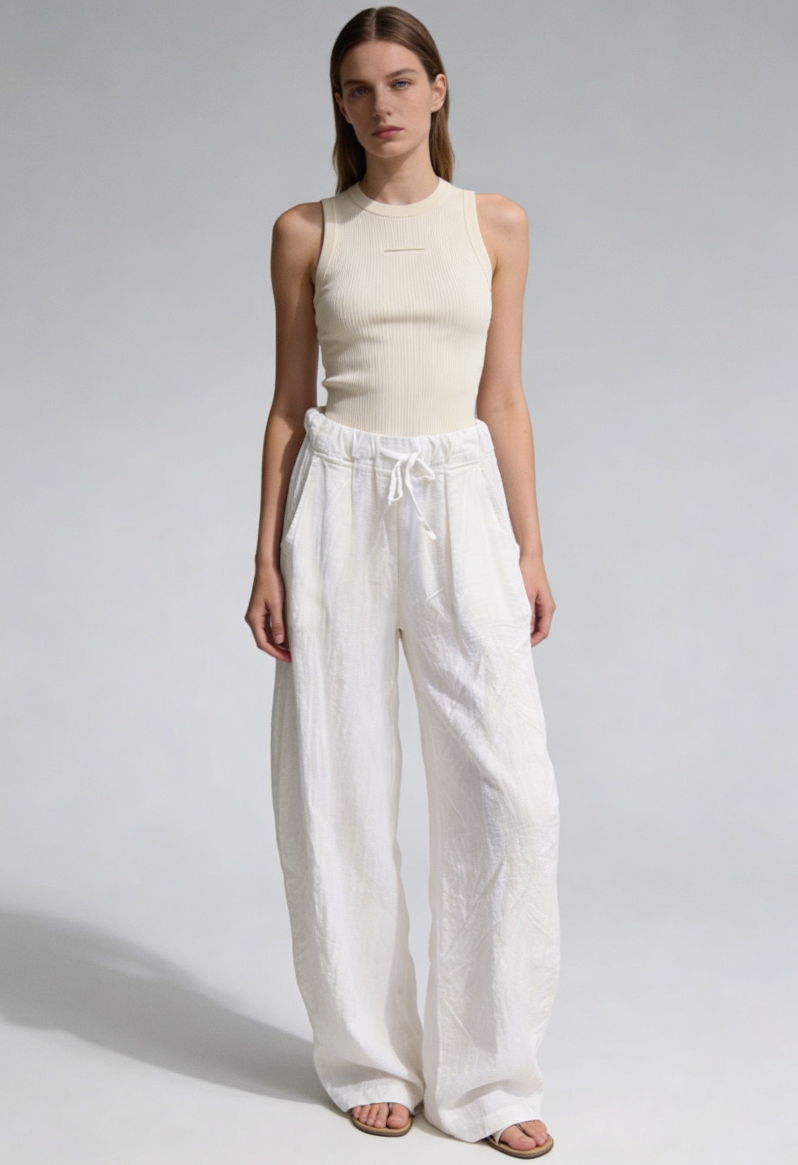 Mayorista BONNY - Pantalones anchos de lino de cintura alta minimalista