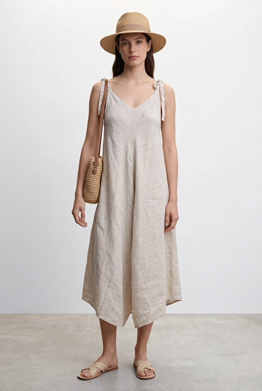 Wholesaler BONNY - Linen midi dress with knotted straps