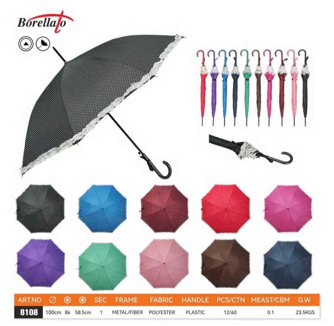 Wholesaler BORELLATO - BORELLATO BRAND LONG UMBRELLA FOR WOMEN VARIOUS COLORS SOLD IN PACKS OF 12