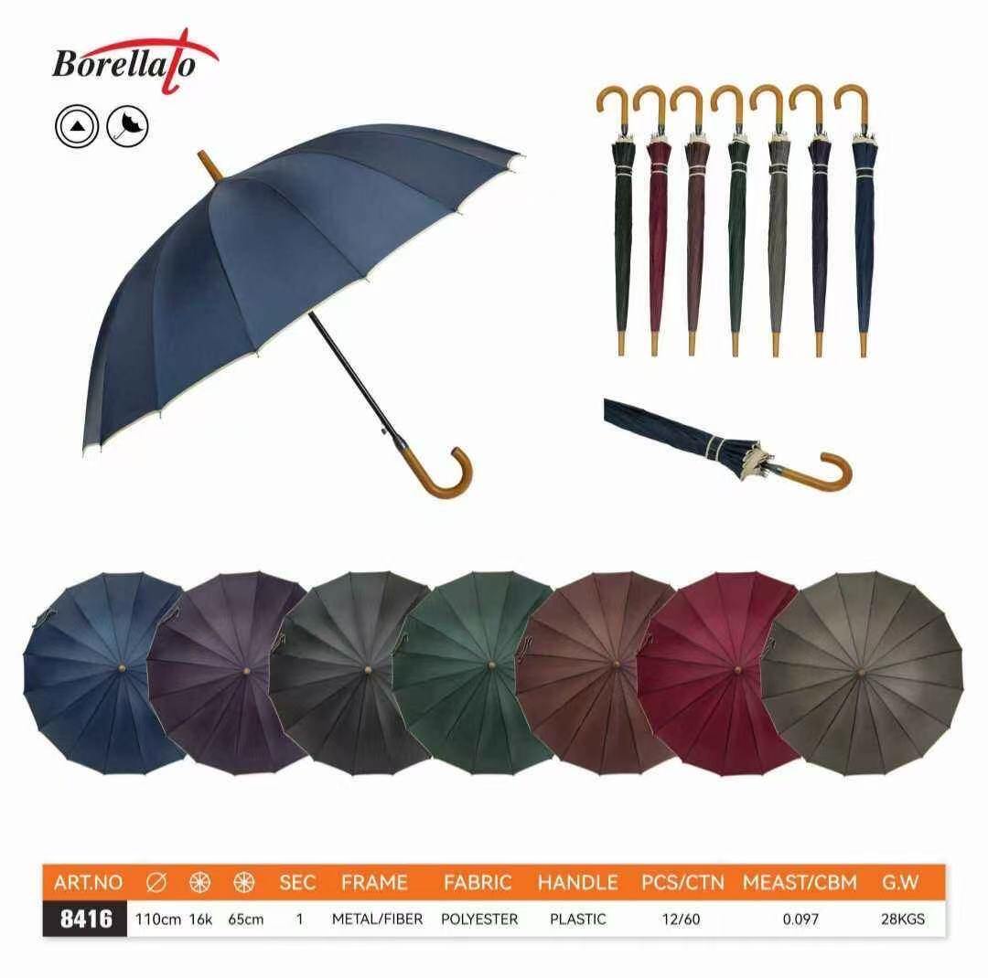 Wholesaler BORELLATO - BORELLATO BRAND LONG UNISEX SOLID COLOR UMBRELLA SOLD IN PACKS OF 12 PIECES