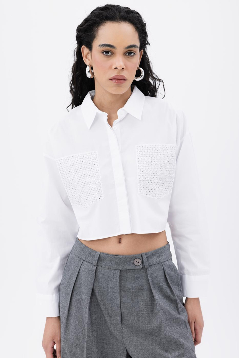 Wholesaler BSL - Stone Printed Crop Poplin Shirt - BSL