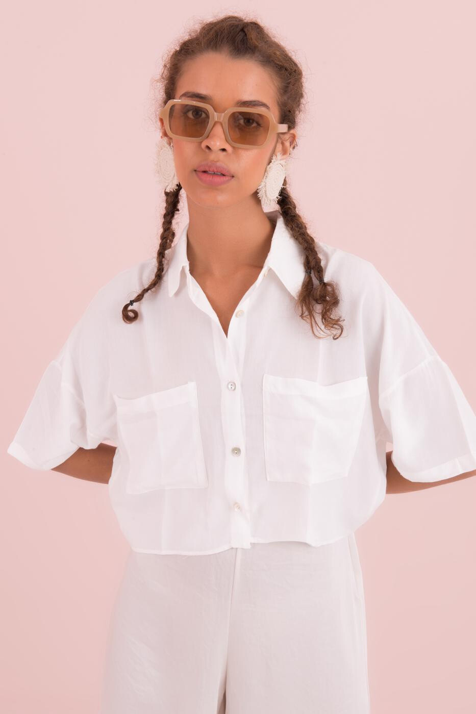 Wholesaler BSL - Crop Shirt with Patch Pocket Detail - BSL